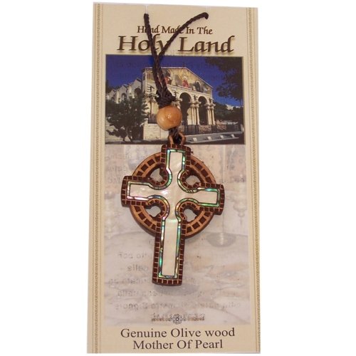 Celtic Olive wood Crucifix with Mother of Pearls (60cm / 23.5 inches, Cross is 5cm or 2 inches)