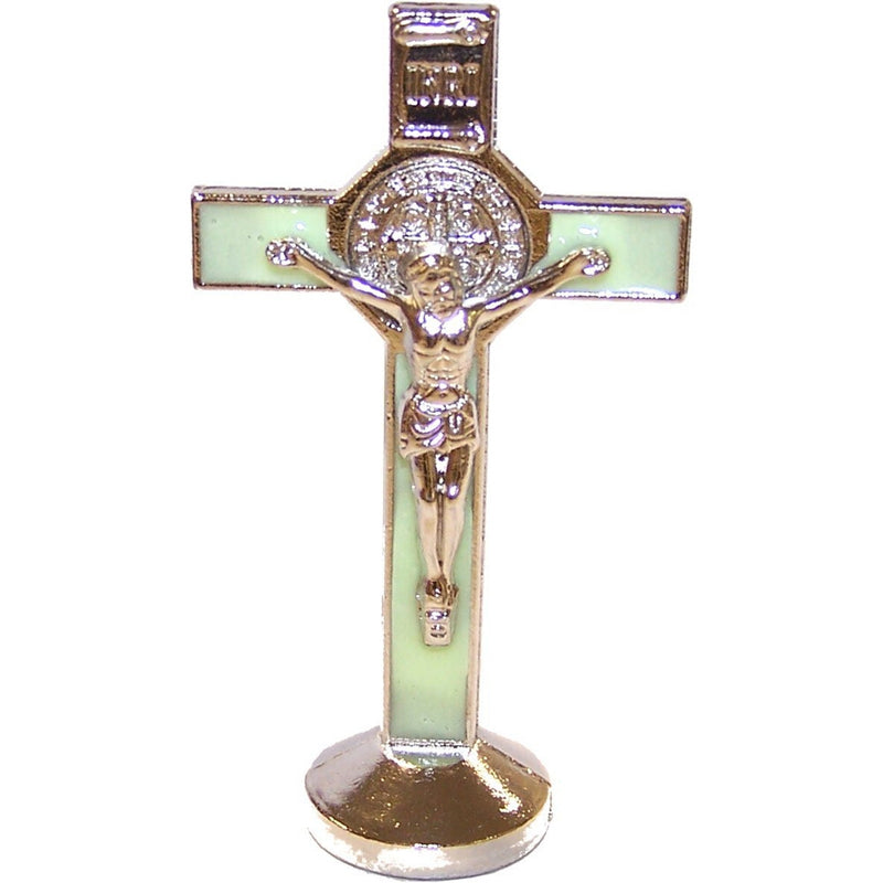 Holy Land Market Saint Benedict Small Crucifix with Sticker for Car or Table (3 inches)