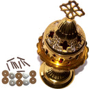 Lámpara de aceite de latón - Suministros y accesorios de iglesia - con vaso de vidrio para aceite, mechas y flotadores del Mercado de Tierra Santa