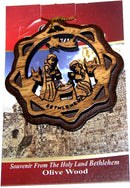 Two Layers Mahogany with Olive wood Holy Family Nativity scene Ornament gift carved by Laser - Olive wood (6 cm or 2.4 inch with certificate) and gold string