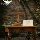 Holy Land Market Olive Wood Standing Altar Cross – Hand-Carved in Bethlehem by Christian Artisans – Tabletop Crucifix with Certificate of Authenticity & Prayer Card – Genuine Holy Land Olive Wood