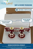 Holy Land Market Shabbat Candlesticks Set - Colorful Ceramic Shabbat Candle Holders Set with Matching Plate for Holidays