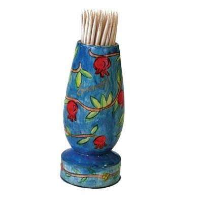 Painted Wooden Toothpick Stand Pomegranates Design