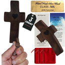 Holy Land Market Olive Wood Pocket Fidget Worry Thumb Crosses – Hand-Carved Prayer Crosses with Certificates & Velvet Pouches for Anxiety and Stress Relief