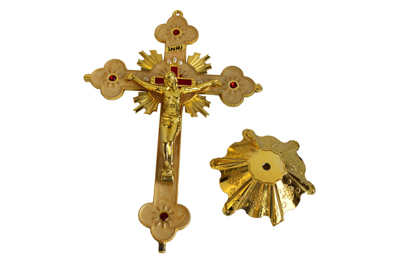Holy Land Market Altar Table Crucifix - Church or Home Decor - Enamel Ornamented
