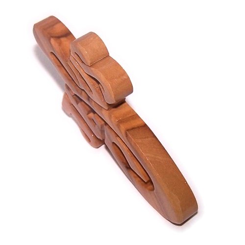 Jesus Thick and Hand Carved Olive Wood Cross - Hanging (10cm or 4 inches) with Certificate
