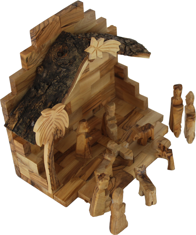 Holy Land Market Olive Wood Miniature Set with Stable 12 Pieces