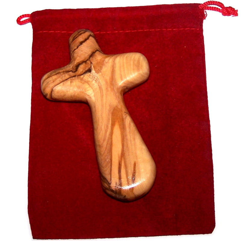 Holy Land Market Comfort/Holding Cross Also Known as Palm or Hand Cross With Velvet Bag And Two Certificates (4 Inches)