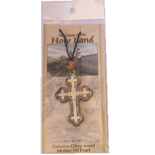 Celtic Olive wood Crucifix with Mother of Pearls (60cm / 23.5 inches, Cross is 5cm or 2 inches)