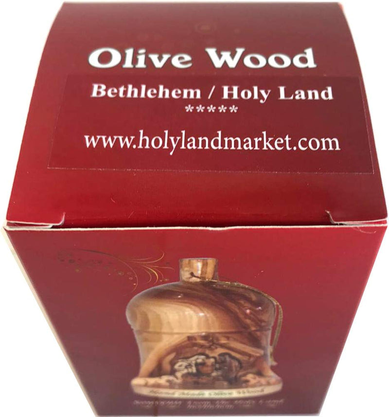 Holy Land Market Four Large Hand Made Olive Wood Ornaments - Tree Hanging Bells - Christmas Tree Ornaments from The Holy Land - Many Sizes