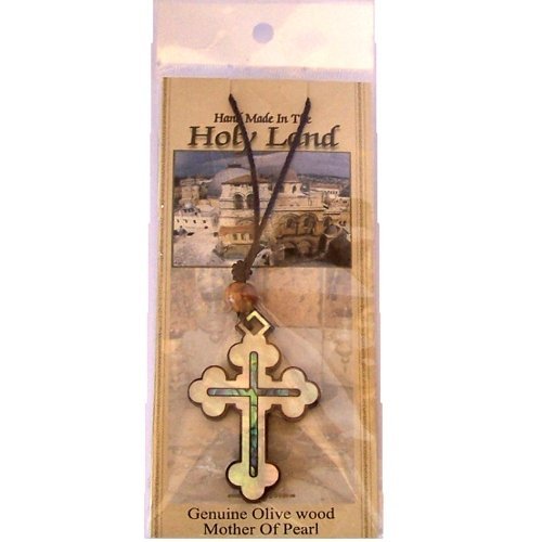 Byzantine- Orthodox Olive wood Cross with Mother of Pearls (60cm / 23.5 inches, Cross is 5cm or 2 inches)