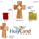 Wooden Pocket Cross - Bethlehem Olive Wood - 3-in-1 Design: Standing, Hanging, or Holding - Hand-Carved Silhouette - Includes Velvet Pouch, Prayer Card, & Certificate ( 4.2 Inches )