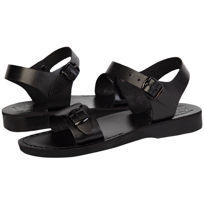 Holy Land Market Men/Women Biblical Jesus Leather Sandals/Slides From Jerusalem (Jerusalem  Black)