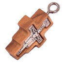 Olive wood Cross with Embedded pewter Cross - San Damiano model (2.3 cm - 0.9") - 6mm thick