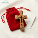Large Olive Wood Hand or Palm Cross Carved by Christians from Bethlehem , the Birth place of our Lord Jesus, Crucifix with Corpus Carved Through 4.7 Inches, thick and carved from both sides ergonomic grip in your hand.