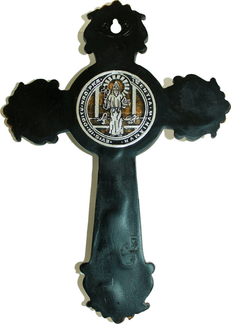 Holy Land Market Colored Two Tones Wall St. Benedict Cross/Crucifix Set (10 Inch and 3 Inches)
