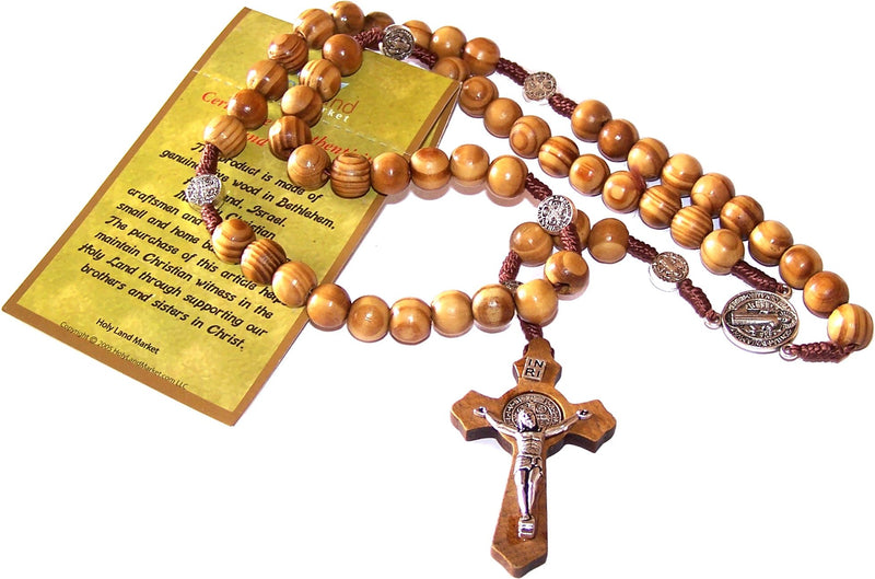 Holy Land Market St. Benedict Catholic Wood Rosary from Bethlehem - The Holy Land