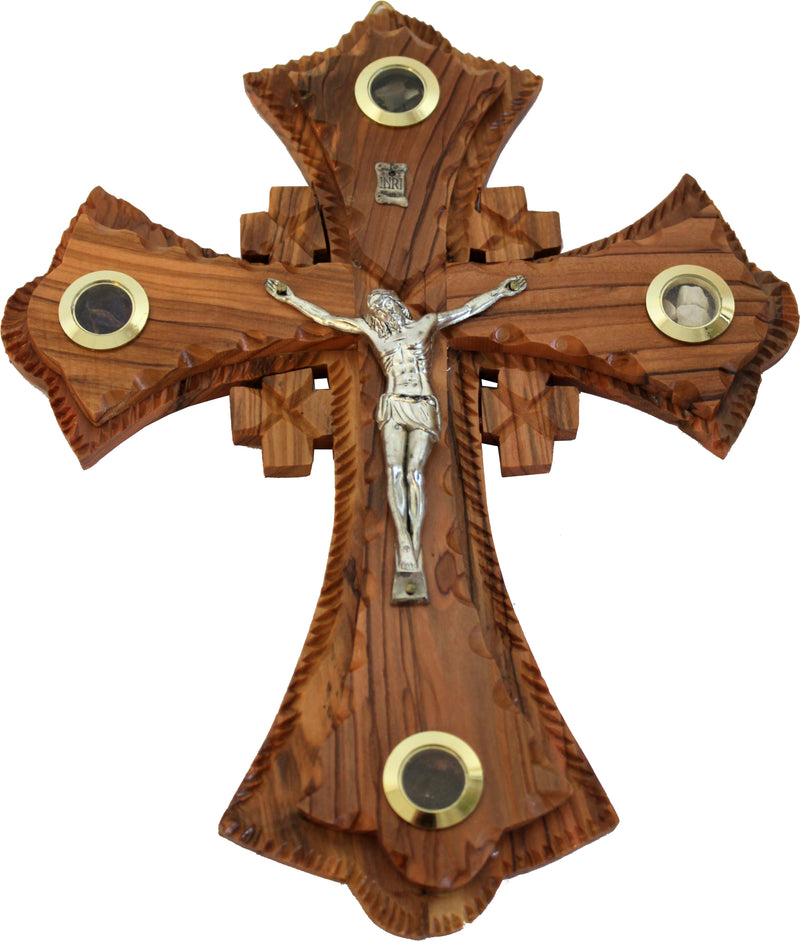 Two layers of olivewood Crucifix with Holy Land samples - Essences