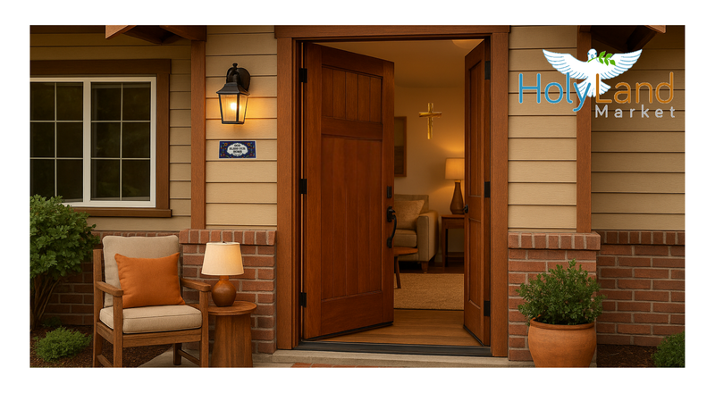 Holy Land Market God Bless Our Home Painted Tile from Jerusalem - 6x3 Inches - Asfour Outlet Trademark