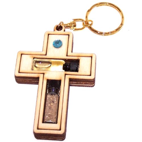 Holy Land Market Religious Samples Thick Large Cross Keys Ring (7.5 x 5 cm - 3 x 2 inches) Anointing Oil/Soil