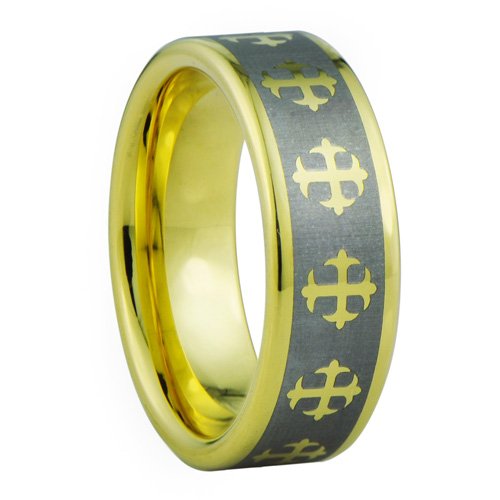 Crosses style II band ring- Highly Polished 18K Gold Ion or IP plated