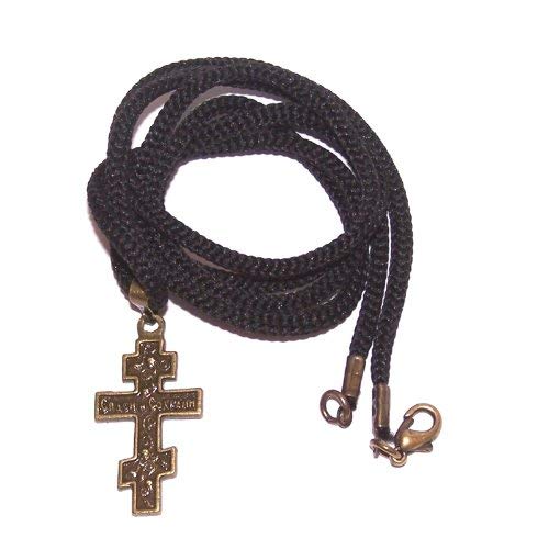 Russian 3-bar Crucifix bronze tone necklace - design based on Fedorov designer - 60cm strap with clasp