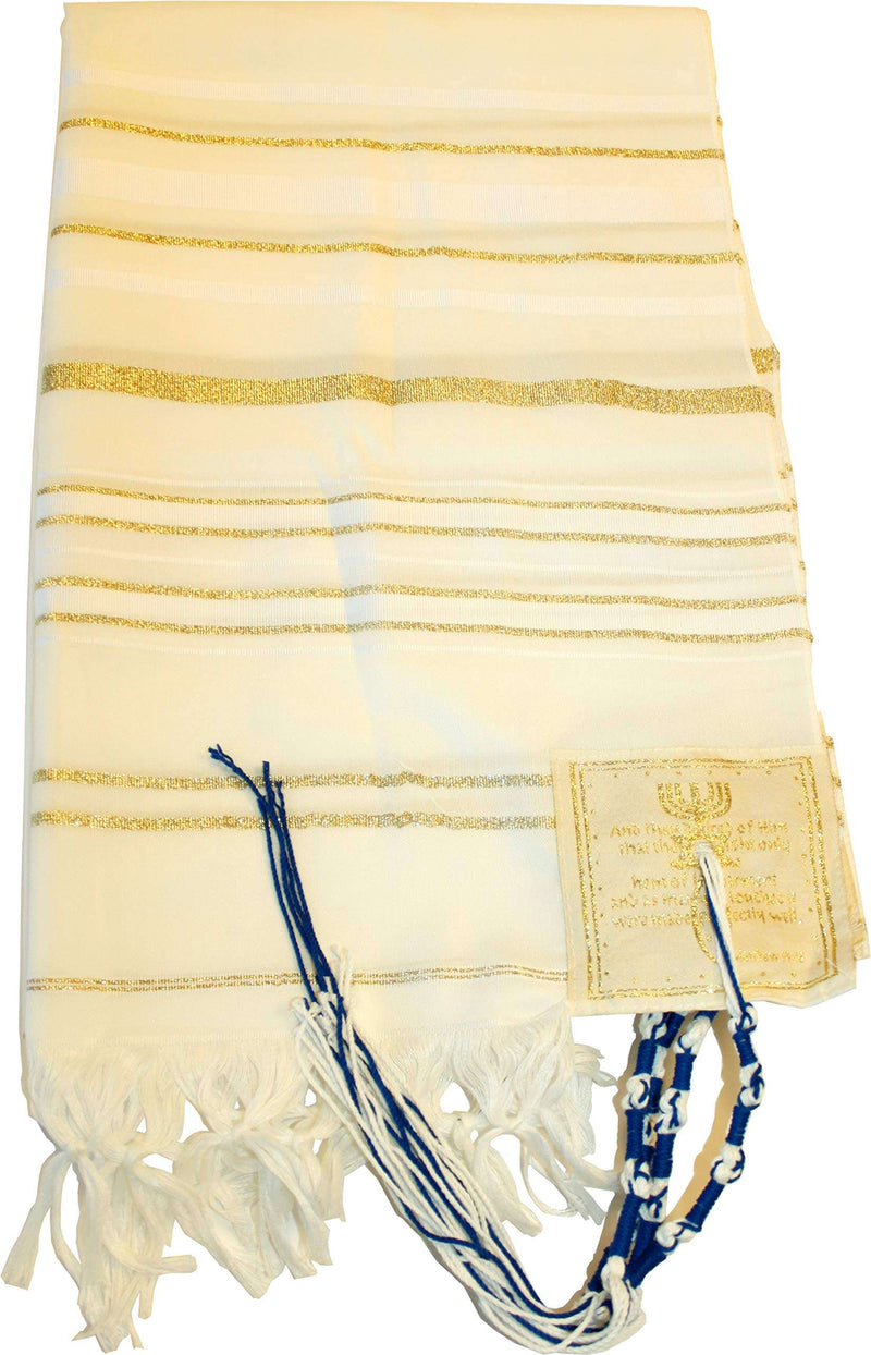 Chal mesiánico para hombres de Holy Land Market - El Talit del Mesías (Todo blanco/dorado, 72x36 pulgadas)