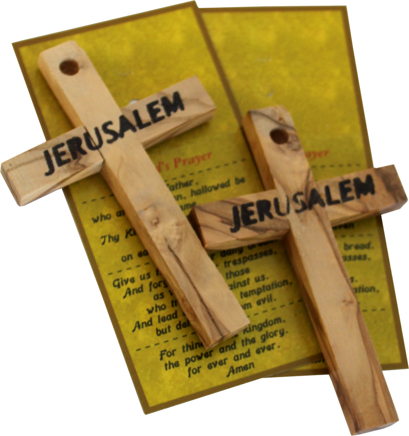 Holy Land Market Pair ( 2 ) of 3.75 Inch Olive Wood Wall Hanging Crosses from Bethlehem