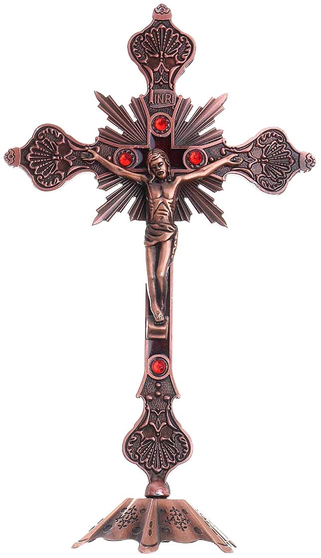 Holy Land Market Altar Table Crucifix - Church or Home Decor - Enamel Ornamented