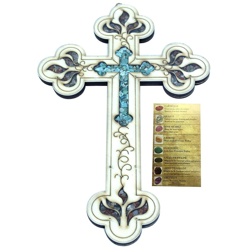 Jesus Savior Cross Filled with firy Reddish Carnelian semi Precious Stones from The Holy Land