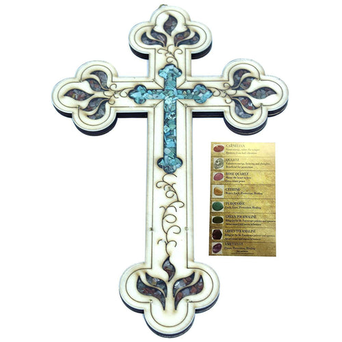 Vintage Cross Filled Turquoise Multi-Color semi Precious Stones from The Holy Land