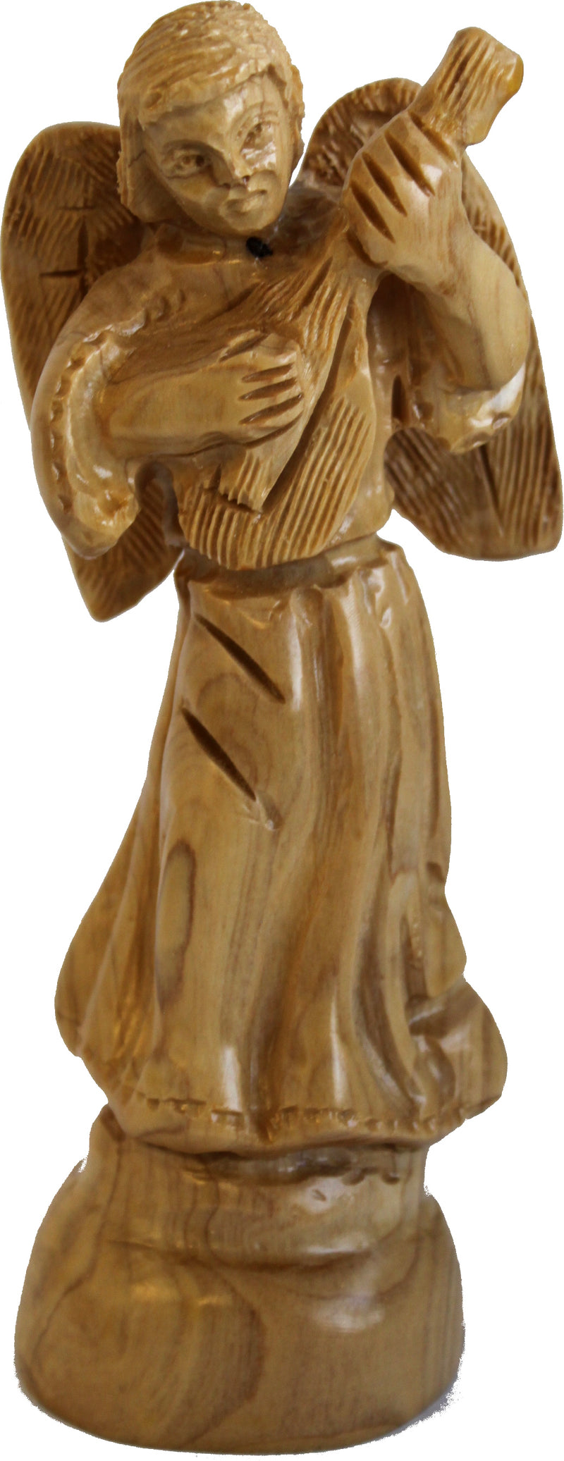 Angel playing music - carved in olive wood , carved faces and details style ( 17.5 cm or 7 Inches )