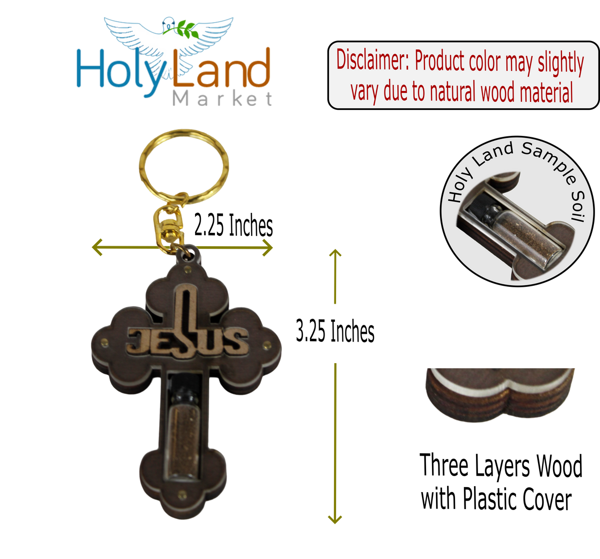 Holy Land Market Religious samples thick large Jesus Cross keys ring (