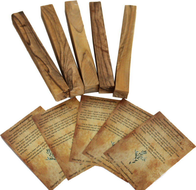 Holy Land Market Olive Wood Bethlehem Pen Blanks (FIVE) 5 pc or Blanks : 3/4"x 5-5.5" With Certificate