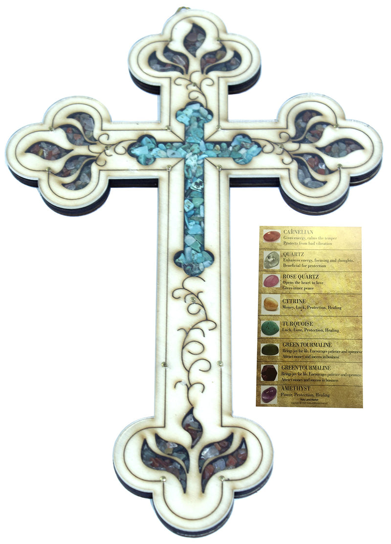 Jesus Savior Cross Filled with firy Reddish Carnelian semi Precious Stones from The Holy Land