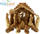 Holy Land Market Christmas Decorations Indoor - Inspirational Deluxe Olive Wood Nativity Set, Hand Carved by Christian Artisans in Bethlehem, Perfect Christmas Table Decor, 12 Piece Set