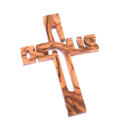 Holy Land Market JESUS name Cross - grade A olive wood