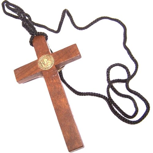 St. Benedict Wooden Crucifix pendant w/CSSMI medal - thick (9cm or 3.54") -