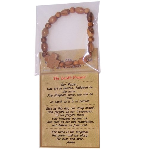 Elastic Olive wood religious bracelet with a stone packed as a gift with special Certificate of Authenticity and origin