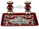 Holy Land Market Shabbat Candlesticks Set - Colorful Ceramic Shabbat Candle Holders Set with Matching Plate for Holidays