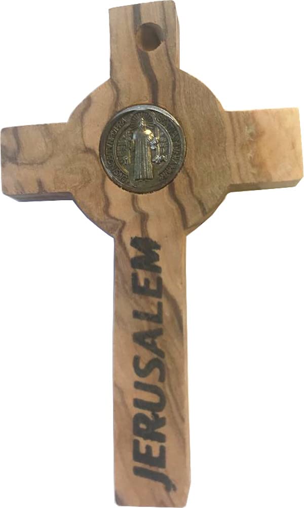 Holy Land Market Catholic Celtic Saint Benedict Olive Wood Crucifix