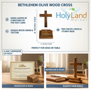 Holy Land Market Olive Wood Standing Altar Cross – Hand-Carved in Bethlehem by Christian Artisans – Tabletop Crucifix with Certificate of Authenticity & Prayer Card – Genuine Holy Land Olive Wood