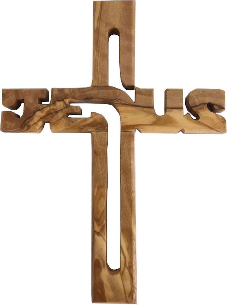 Cruz con el nombre de JESÚS - madera de olivo grado A