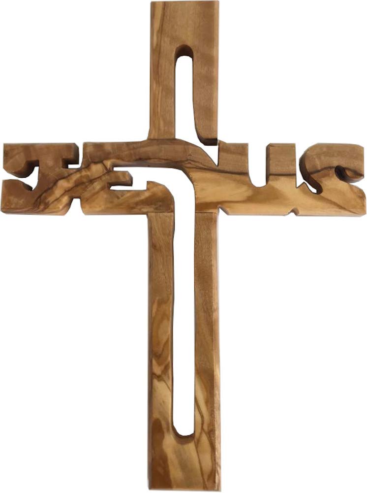 Holy Land Market JESUS name Cross - grade A olive wood