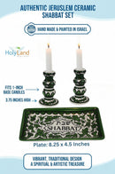 Holy Land Market Shabbat Candlesticks Set - Colorful Ceramic Shabbat Candle Holders Set with Matching Plate for Holidays