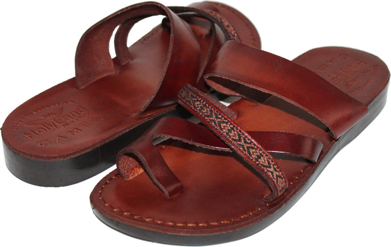 Holy Land Market Men/Women Biblical Jesus Leather/Embroidered Sandals/Slides From Jerusalem (Elijah Style)