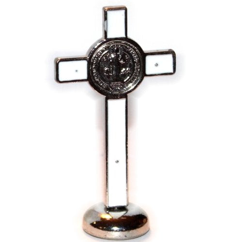 Holy Land Market Saint Benedict Small Crucifix with Sticker for Car or Table (3 inches)