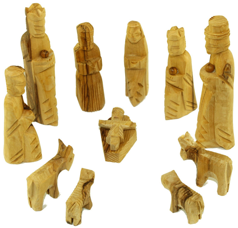 Olive Wood Miniature Nativity Set (12 Pieces Set) - 5 Inches