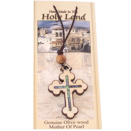 Byzantine- Orthodox Olive wood Cross with Mother of Pearls (60cm / 23.5 inches, Cross is 5cm or 2 inches)