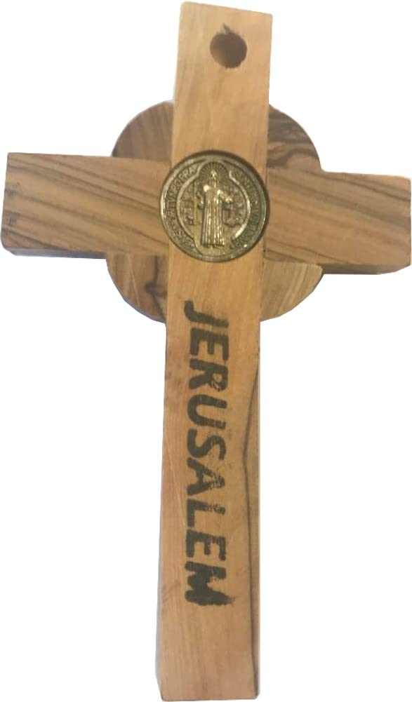 Holy Land Market Catholic Celtic Saint Benedict Olive Wood Crucifix